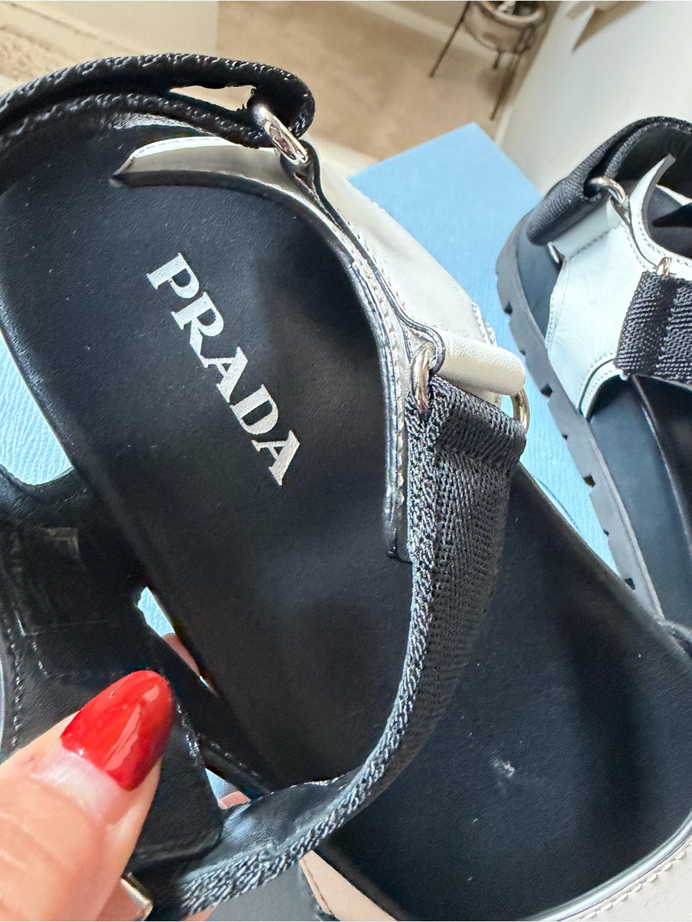 Prada Black and White Platform Sandals with Silver Hardware - Picture 9 of 16
